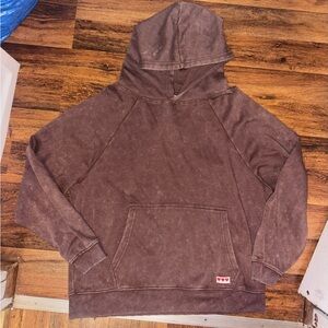 Women's Washed Brown Hoodie Pullover with Front Pocket